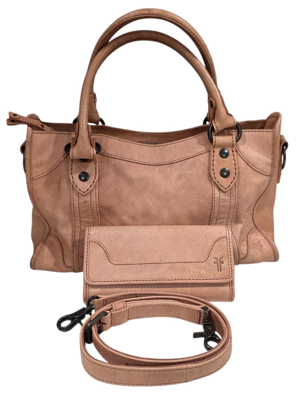 FRYE MELISSA LEATHER SATCHEL WITH MATCHING WALLET